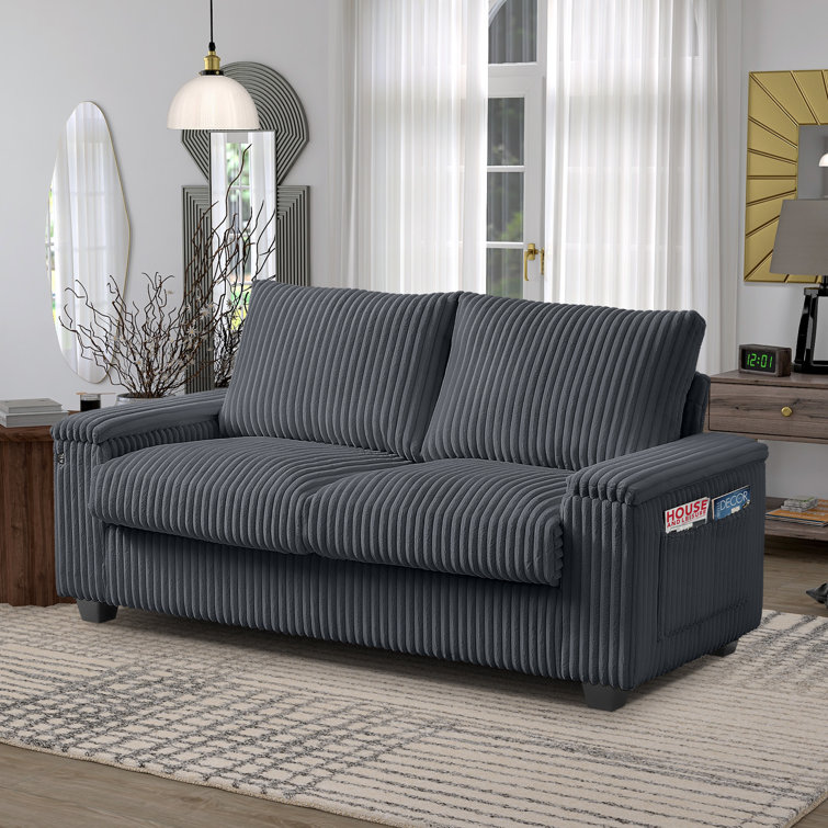 Ebern Designs Corduroy Loveseat Sofa With Storage And Usb Port Wayfair